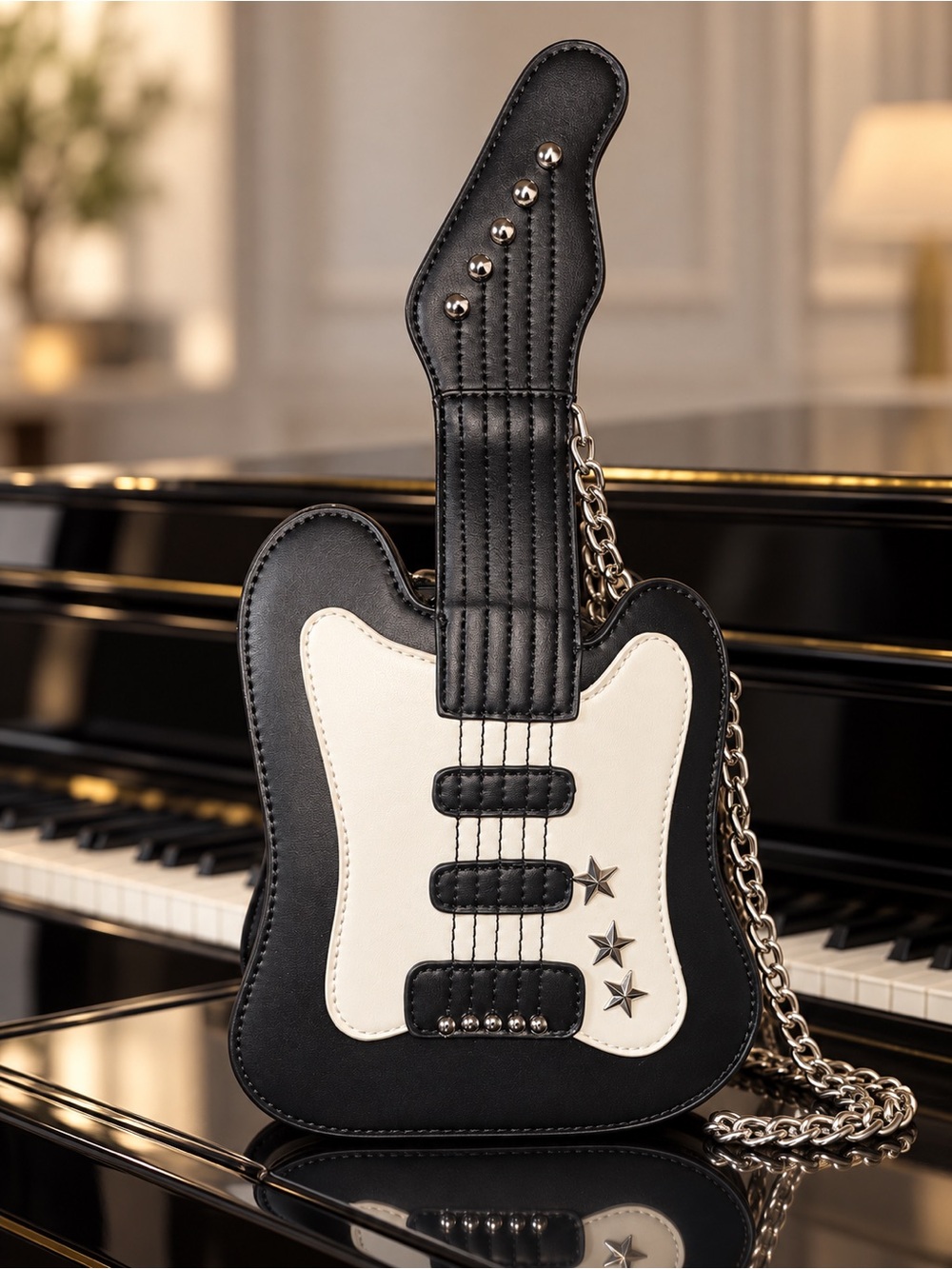Black & White Guitar-Shaped Crossbody Bag - Fashion Men Bag